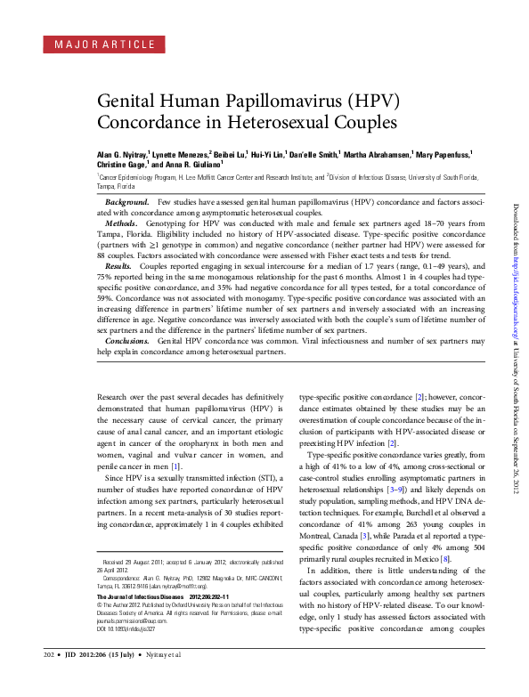 (PDF) Genital Human Papillomavirus (HPV) Concordance in Heterosexual