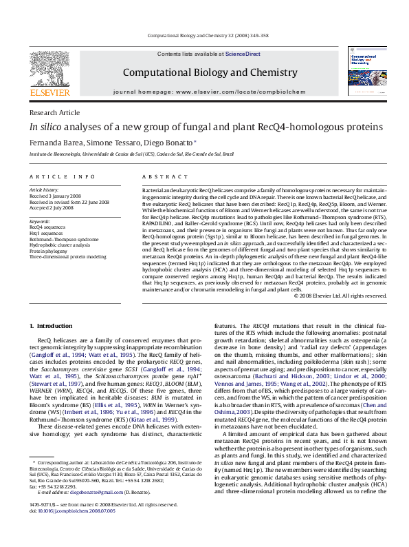 (PDF) In silico analyses of a new group of fungal and plant RecQ4 ...