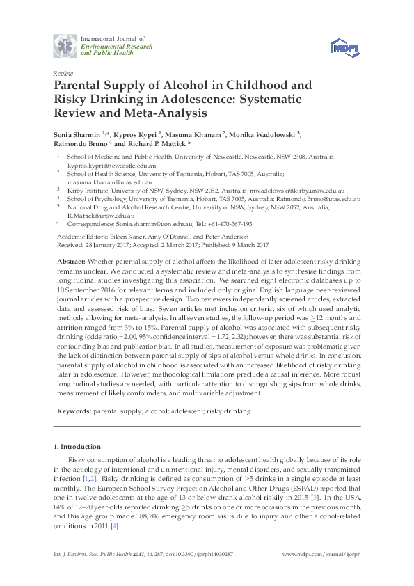 (PDF) Parental Supply of Alcohol in Childhood and Risky Drinking in ...