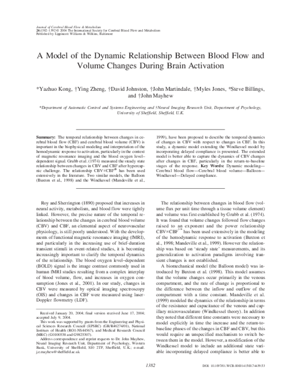 (PDF) A Model of the Dynamic Relationship Between Blood Flow and Volume ...