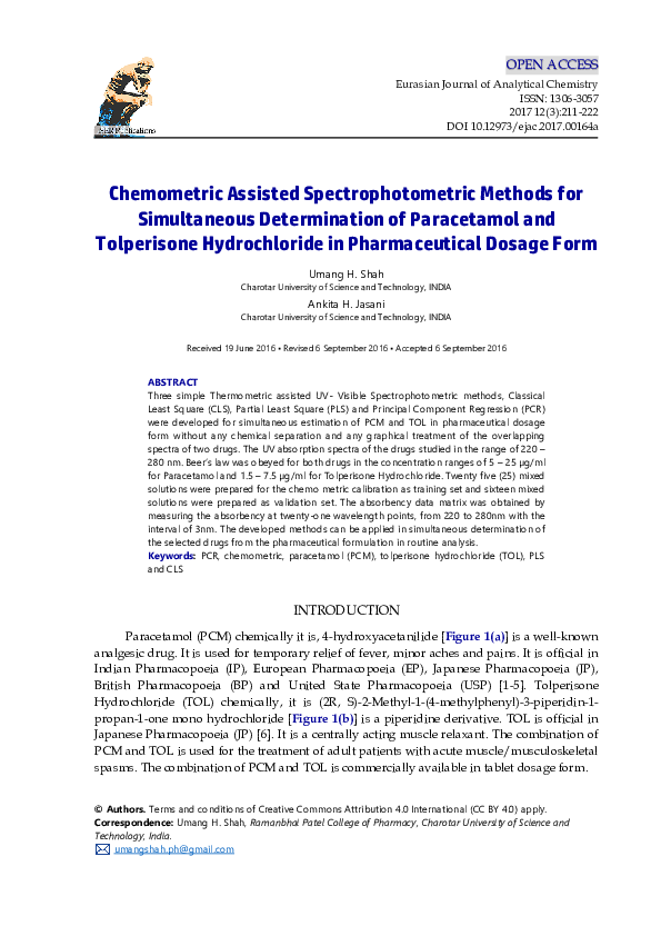 (PDF) Chemometric Assisted Spectrophotometric Methods for Simultaneous ...