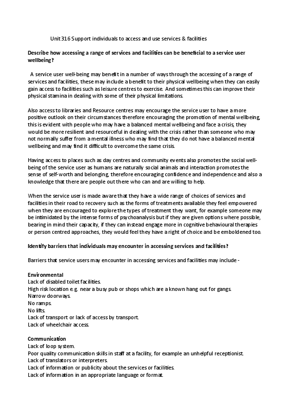 Unit 316 support individuals to access and use facilities | deon rodney ...