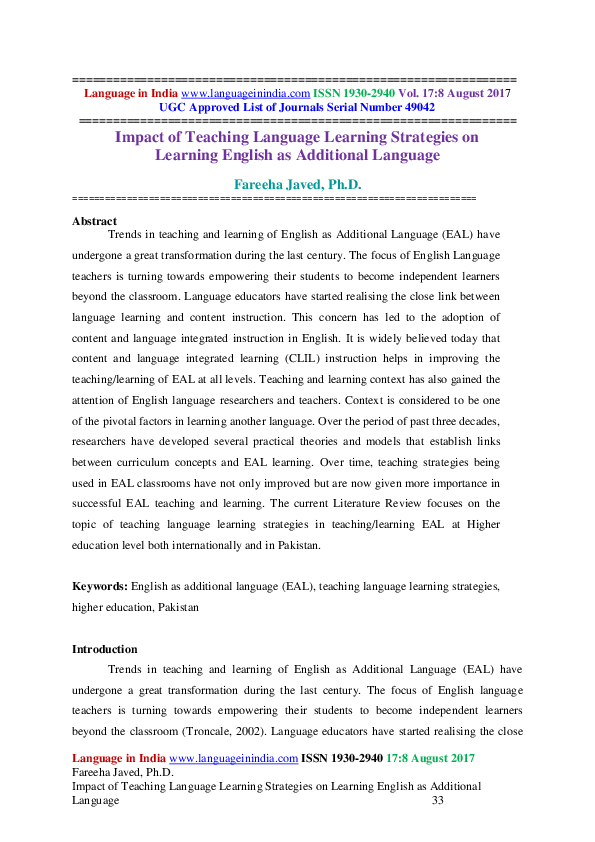 (PDF) Impact of Teaching Language Learning Strategies on Learning ...