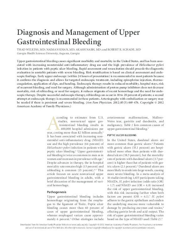 (PDF) Diagnosis and Management of Upper Gastrointestinal Bleeding