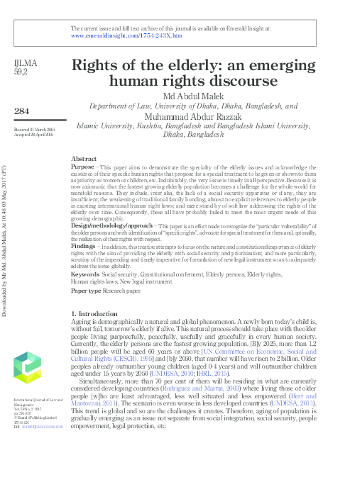 (PDF) Rights of the elderly: an emerging human rights discourse