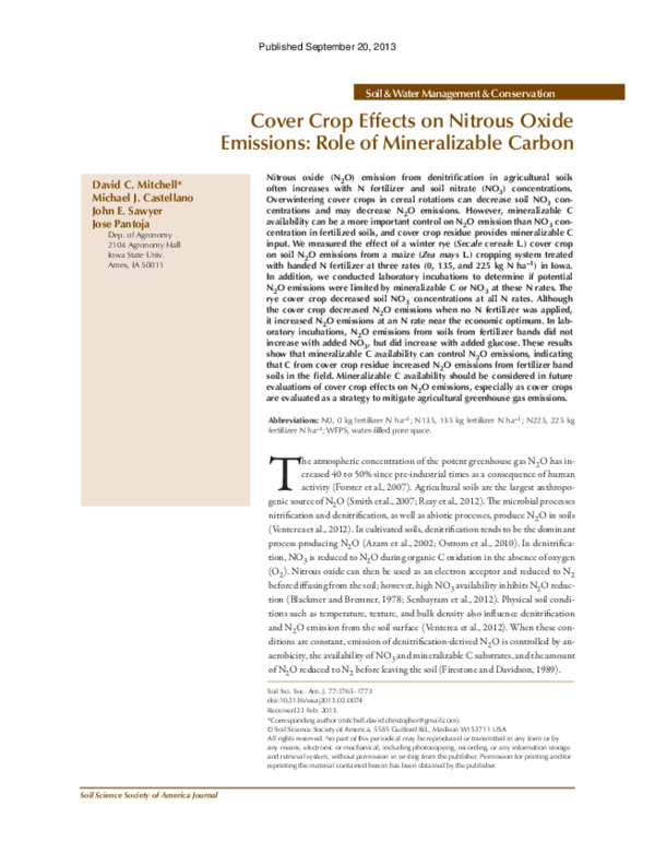 (PDF) Cover Crop Effects on Nitrous Oxide Emissions: Role of ...