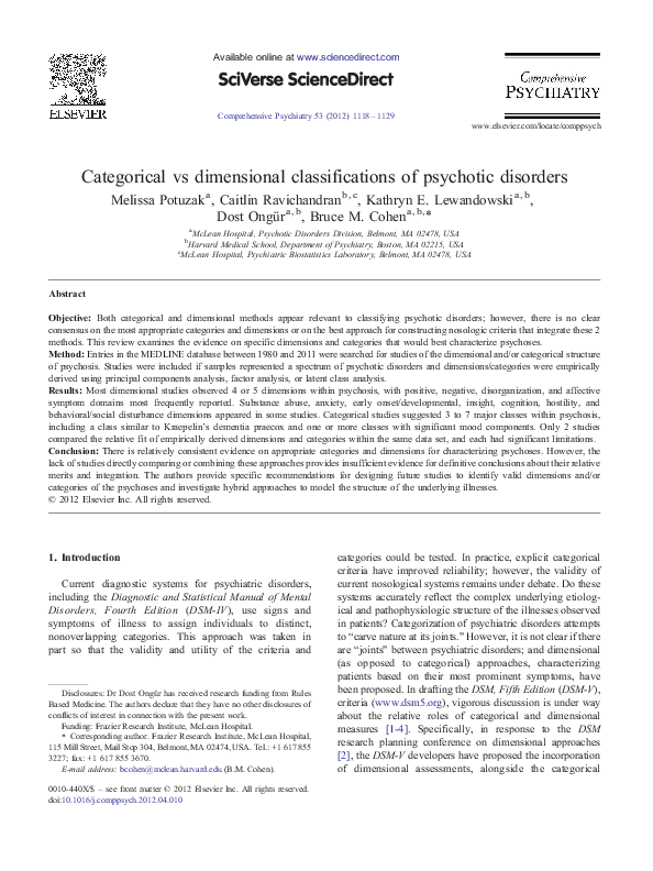 (PDF) Categorical vs dimensional classifications of psychotic disorders