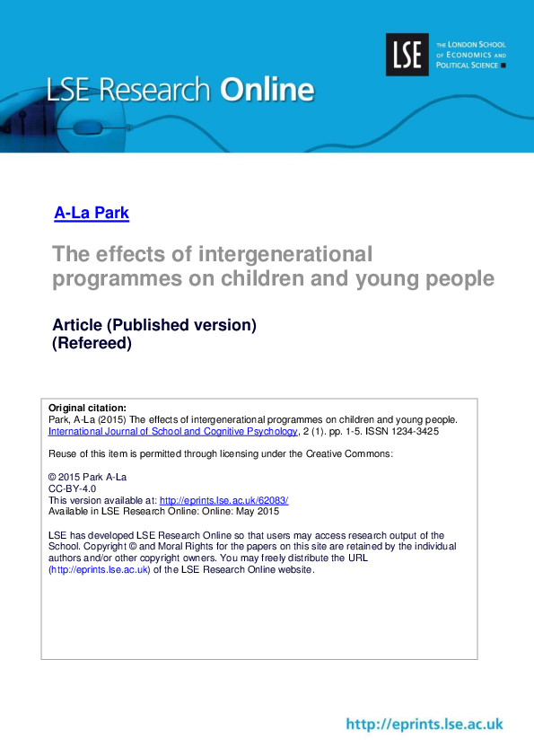 (PDF) The effects of intergenerational programmes on children and young ...