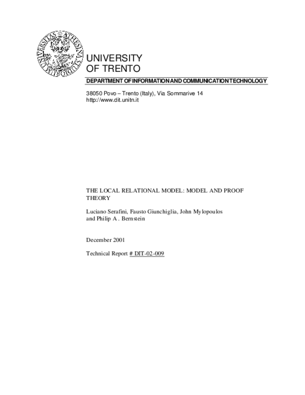 (PDF) The local relational model: Model and proof theory