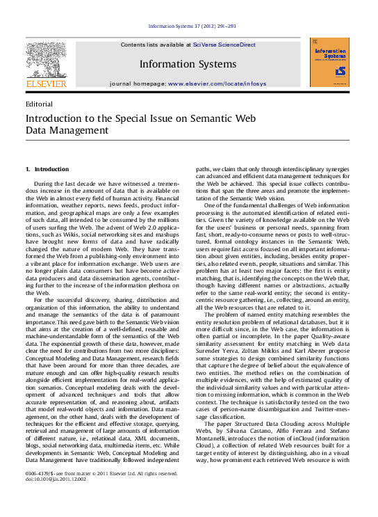 (PDF) Introduction to the Special Issue on Semantic Web Data Management
