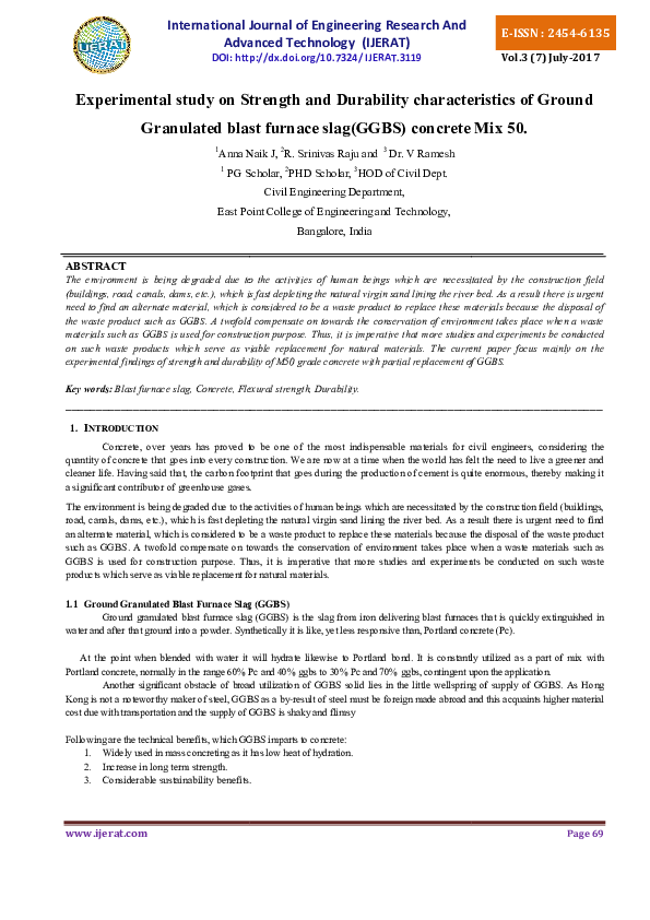 (PDF) Experimental study on Strength Granulated blast furnace slag(GGBS