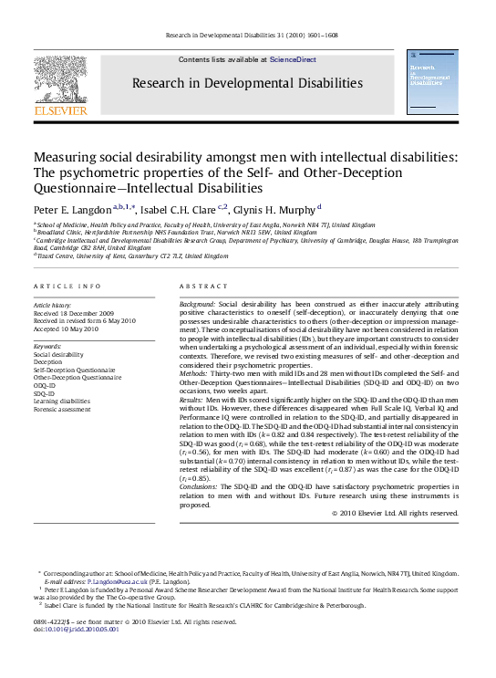 (PDF) Measuring social desirability amongst men with intellectual