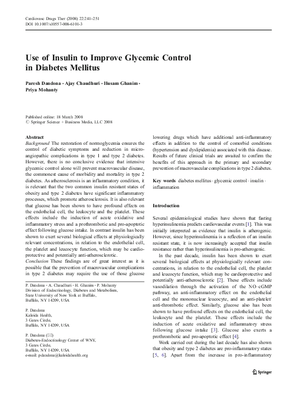(PDF) Use of Insulin to Improve Glycemic Control in Diabetes Mellitus