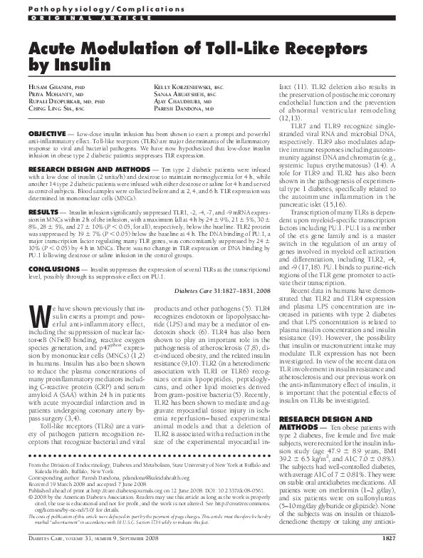 (PDF) Acute Modulation of Toll-Like Receptors by Insulin