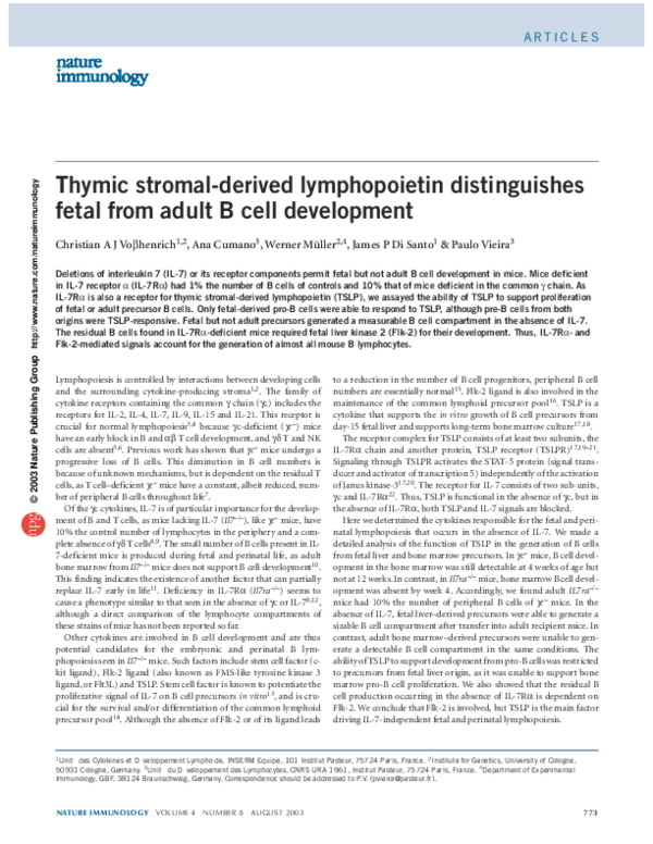 (PDF) Thymic stromalderived lymphopoietin distinguishes fetal from