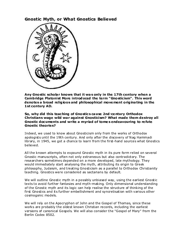 (PDF) Gnostic Myth, or What Gnostics Believed