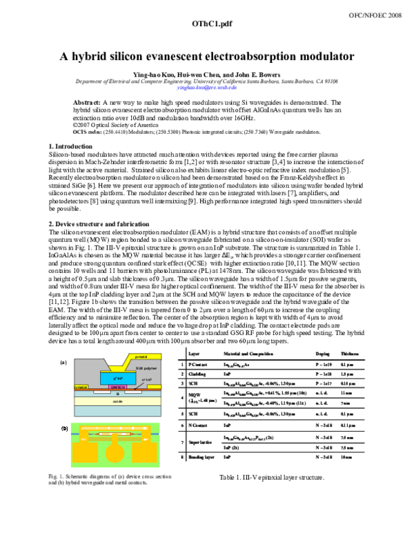 (PDF) A hybrid silicon evanescent electroabsorption modulator