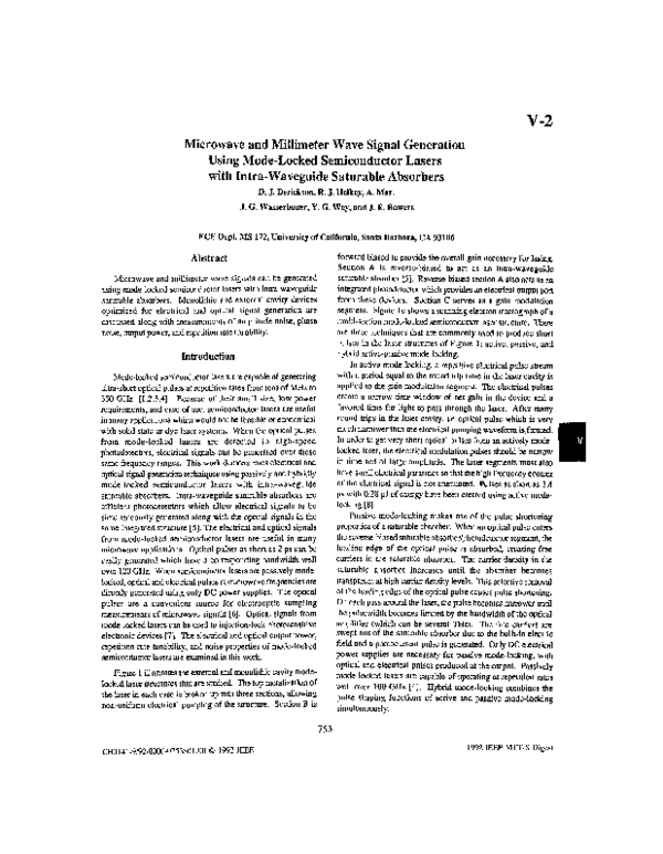 (PDF) Microwave and millimeter wave signal generation using mode-locked ...