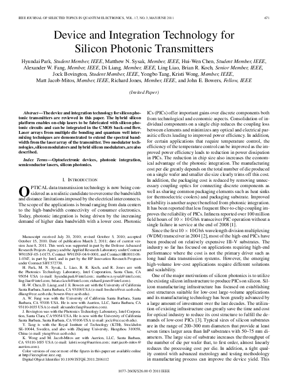 (PDF) Device and Integration Technology for Silicon Photonic