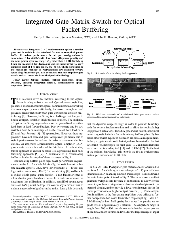 (PDF) Integrated gate matrix switch for optical packet buffering