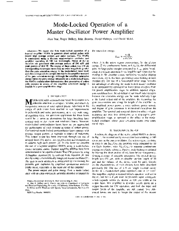(PDF) Mode-locked operation of a master oscillator power amplifier