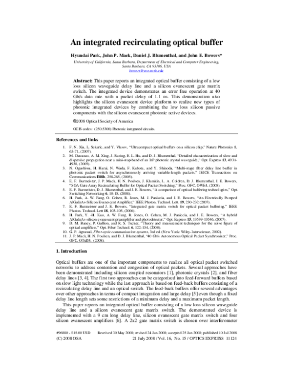 (PDF) An integrated recirculating optical buffer