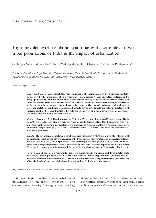 (PDF) High prevalence of metabolic syndrome and its correlates in two ...