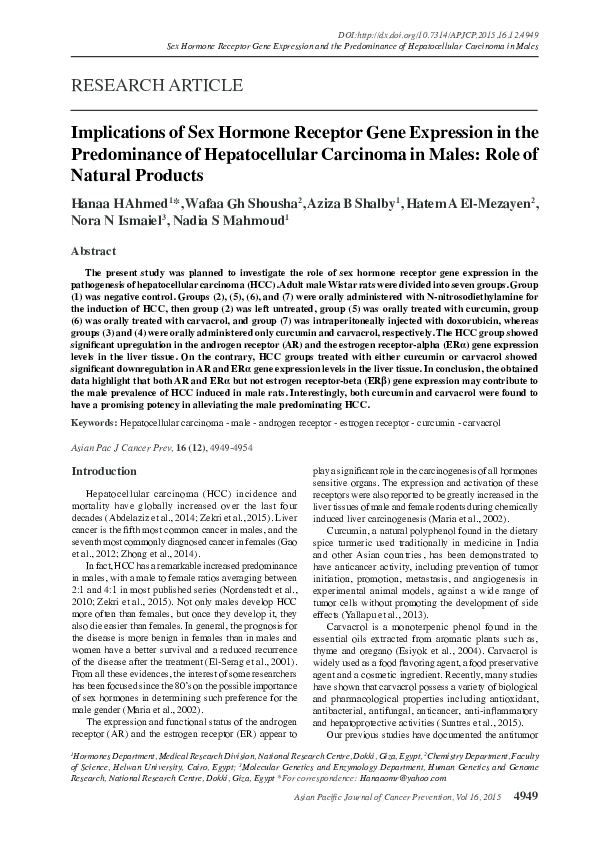 (PDF) Implications of Sex Hormone Receptor Gene Expression in the ...