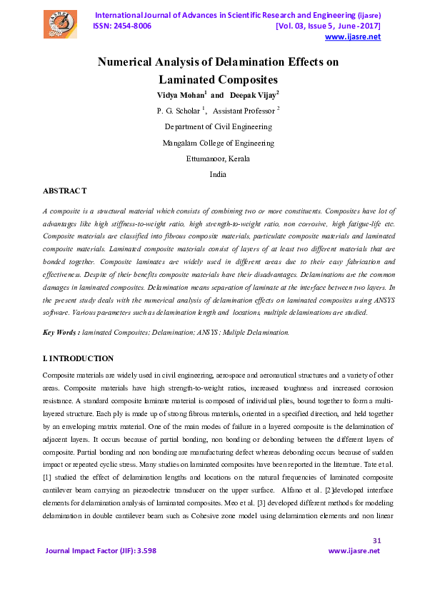 (PDF) Numerical Analysis of Delamination Effects on Laminated