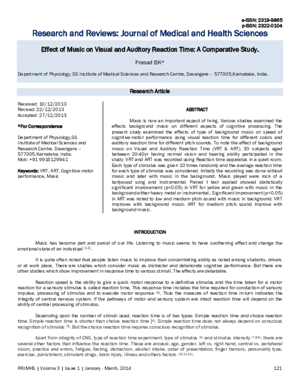 (PDF) Effect of Music on Visual and Auditory Reaction Time: A ...