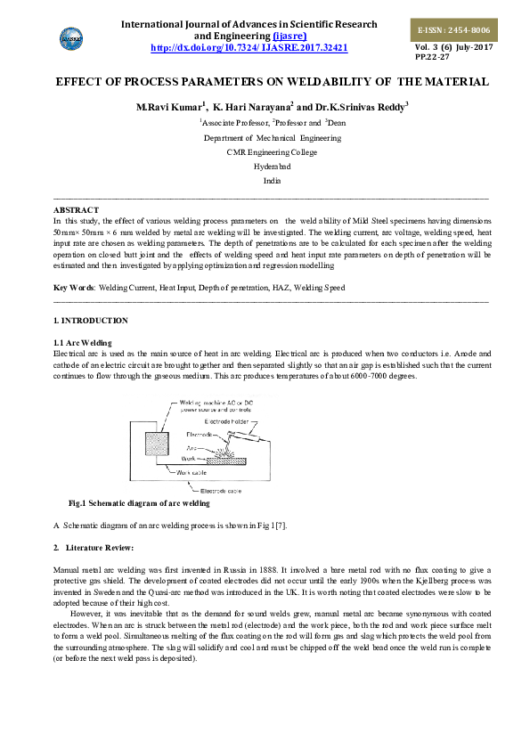 (PDF) EFFECT OF PROCESS PARAMETERS ON WELDABILITY OF THE MATERIAL