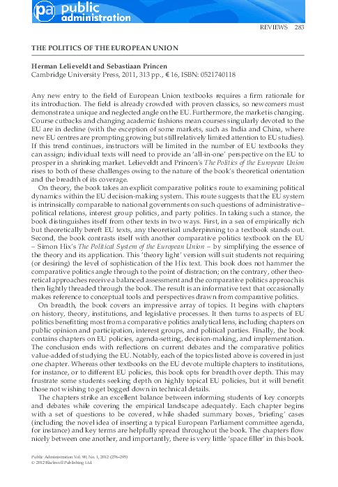 (PDF) THE POLITICS OF THE EUROPEAN UNION - edited by Herman Lelieveldt ...