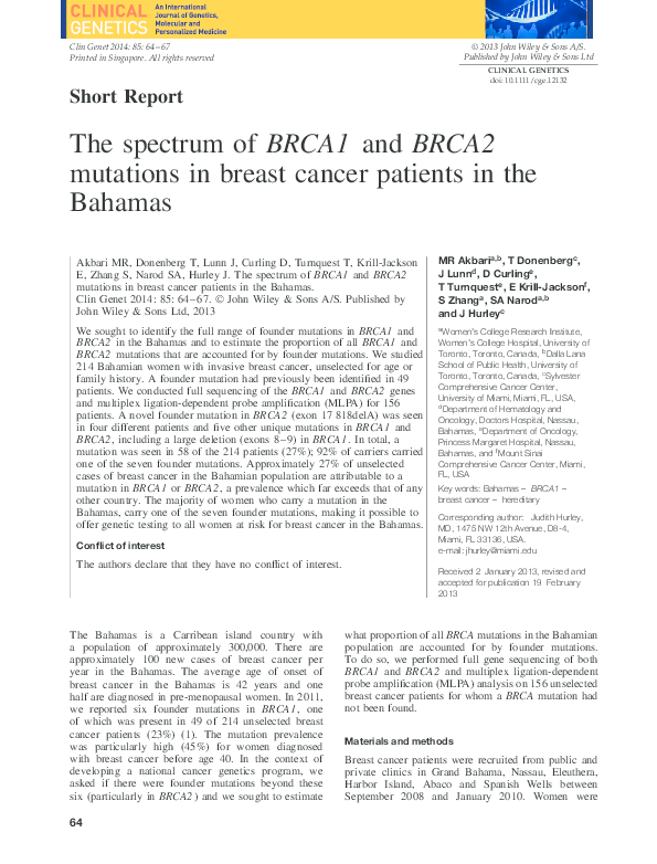 (PDF) The spectrum of BRCA1 and BRCA2 mutations in breast cancer ...