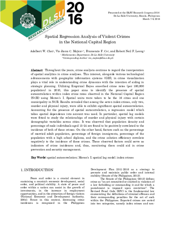 (PDF) Spatial Regression Analysis of Violent Crimes in the National ...