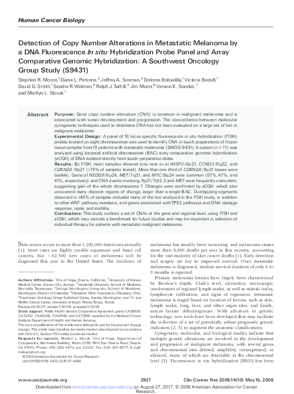 (PDF) Detection of Copy Number Alterations in Metastatic Melanoma by a ...