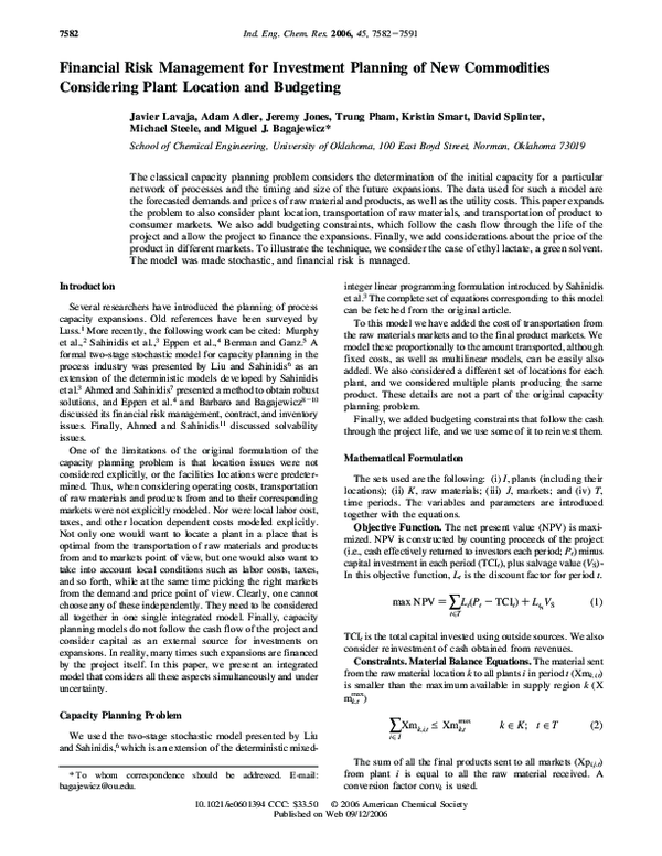 (PDF) Financial Risk Management for Investment Planning of New ...