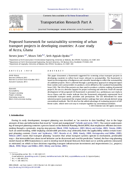(PDF) Proposed framework for sustainability screening of urban ...