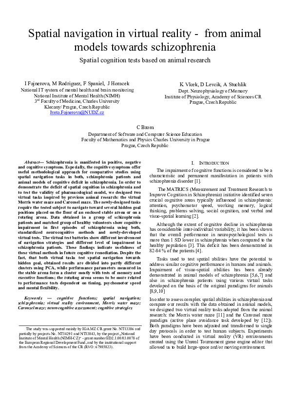 (PDF) Spatial navigation in virtual reality from animal models towards