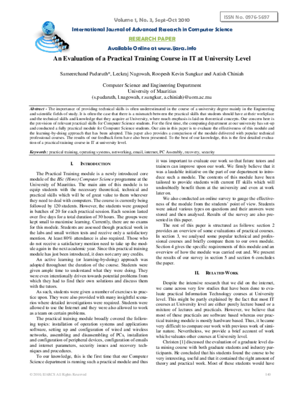 (PDF) An Evaluation of a Practical Training Course in IT at University ...