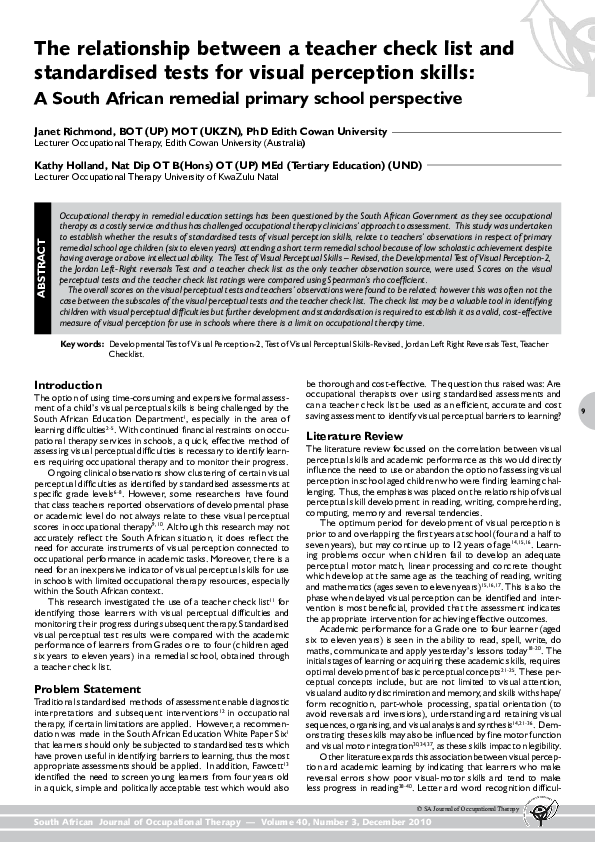 (PDF) The relationship between teacher checklist and standardised tests