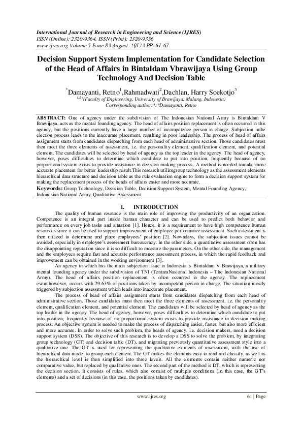 (PDF) Decision Support System Implementation for Candidate Selection of ...