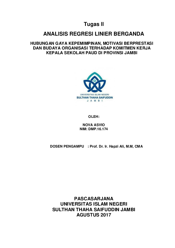 (PDF) Tugas II ANALISIS REGRESI LINIER BERGANDA HUBUNGAN