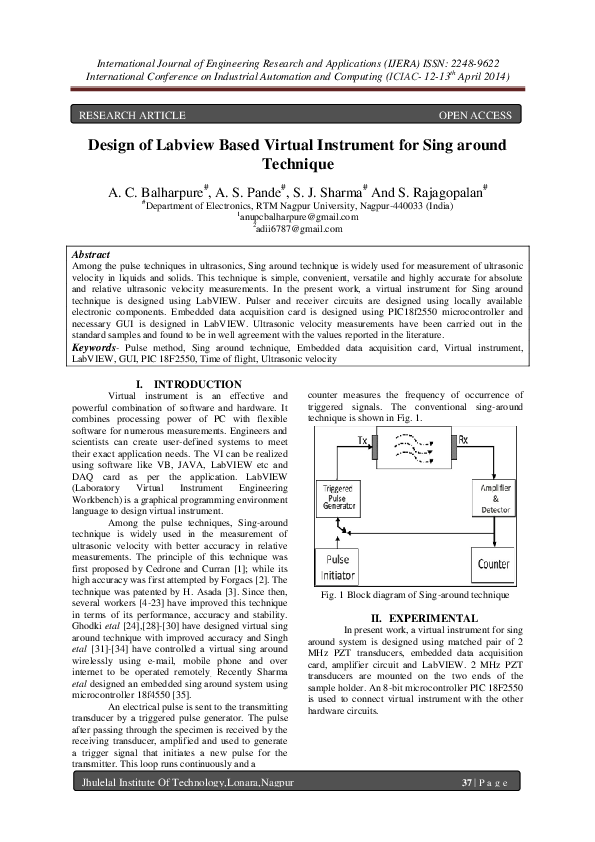 (PDF) Design of Labview Based Virtual Instrument for Sing around