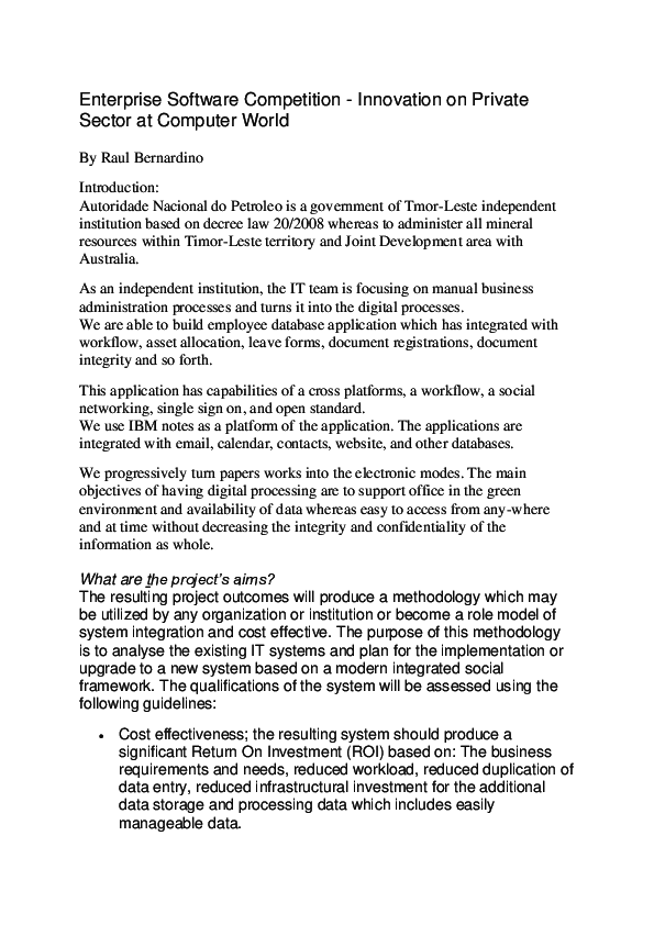 (DOC) Enterprise Software Competition -Innovation on Private Sector at ...