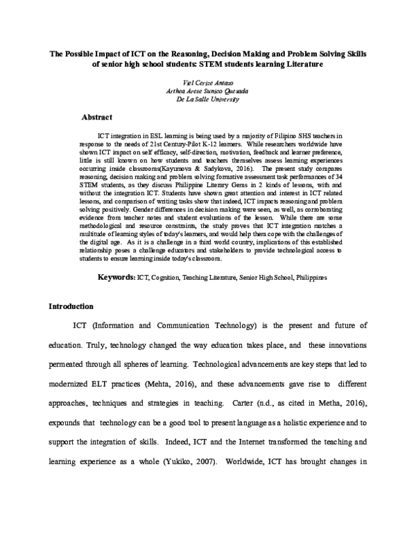 (PDF) Impact of Technology on Cognition: Reasoning, Decision Making ...