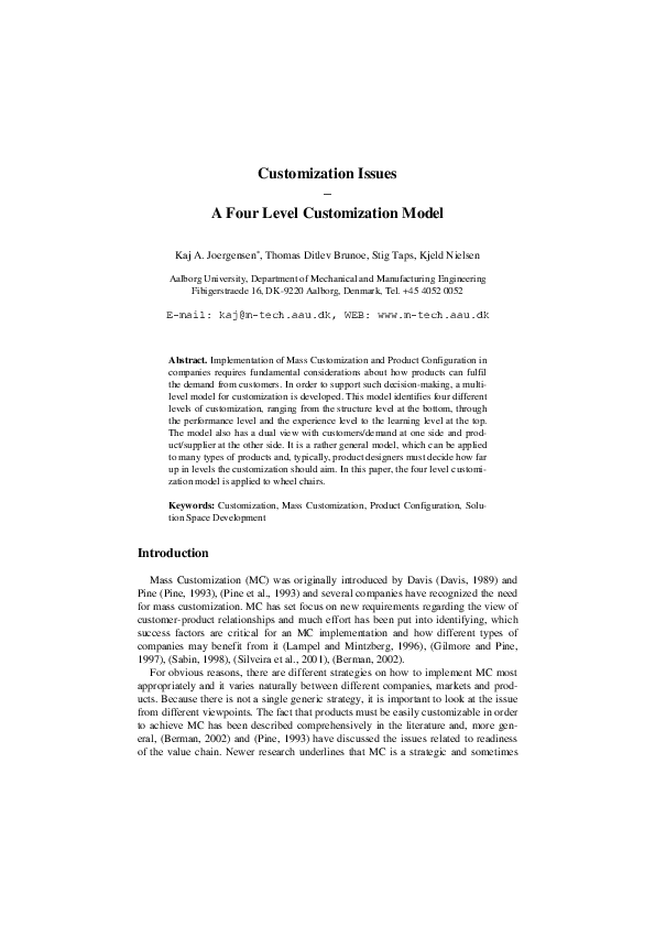 (PDF) Customization Issues: A Four-Level Customization Model