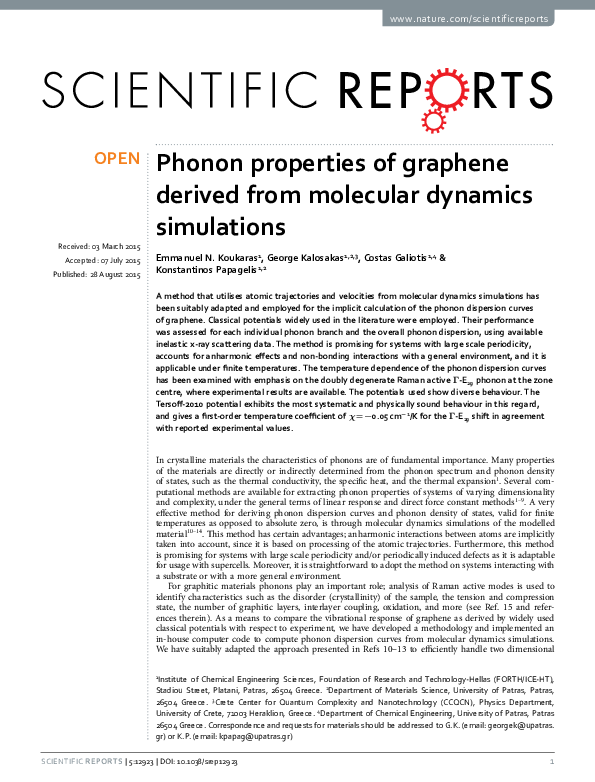 (PDF) Phonon properties of graphene derived from molecular dynamics ...