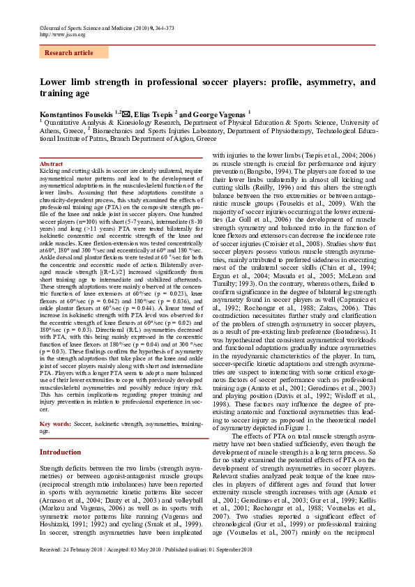 (PDF) Lower limb strength in professional soccer players: profile ...