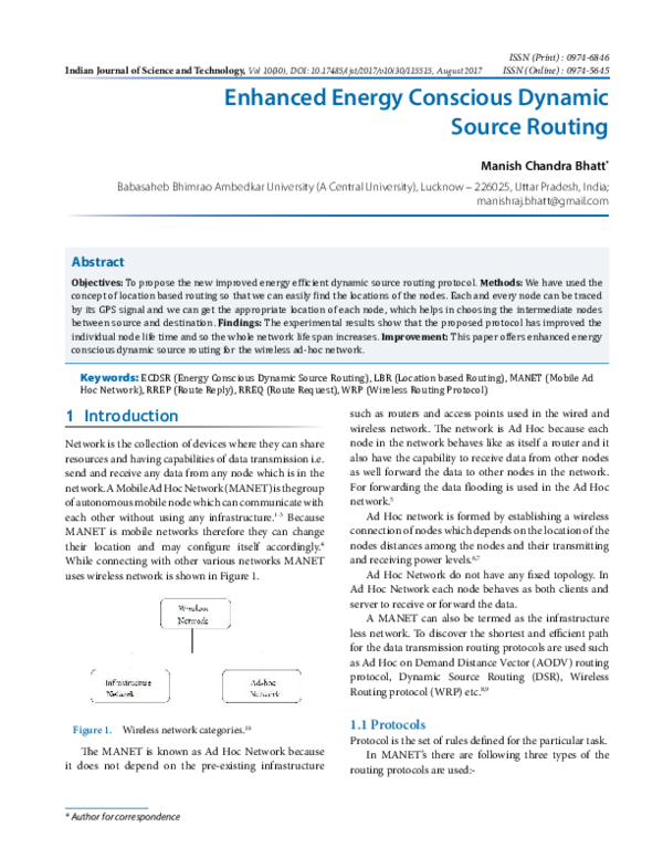 (PDF) Enhanced Energy Conscious Dynamic Source Routing