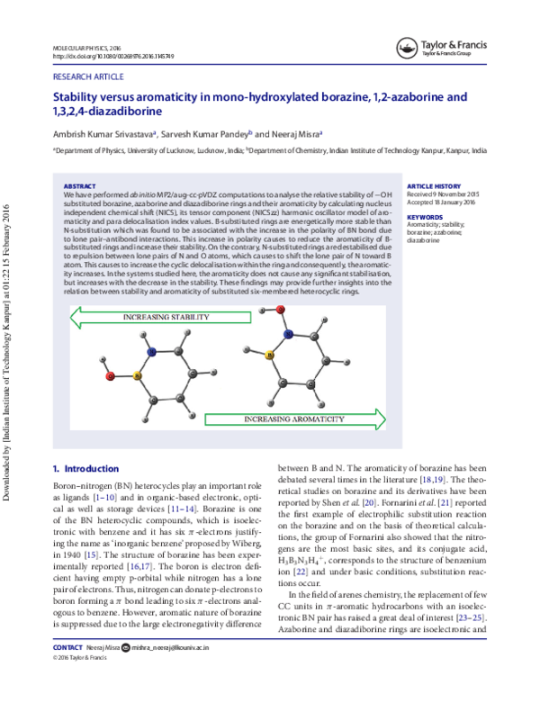 (PDF) Stability versus aromaticity in mono-hydroxylated borazine, 1,2 ...